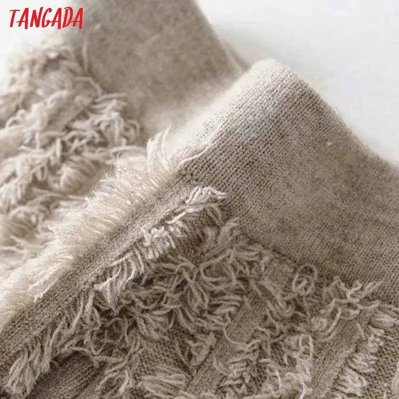 Tangada Женская юбка миди цвета хаки с кисточками зимняя элегантная Офисная Женская модная плотная трапециевидная юбка для женщин faldas mujer MJ02