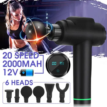 

Electric Muscle Massager Massage Guns LCD Display 6 Massage Heads 20 Gear Therapy Fascia Deep Vibration Fitness Tissue Massager