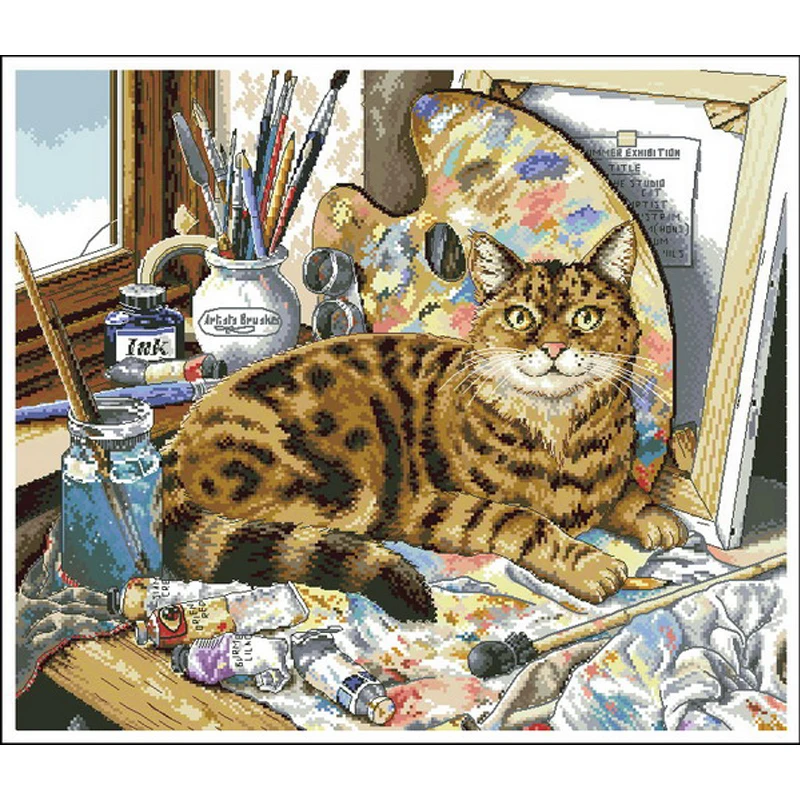 Kit Point De Croix Joli Compte Livraison Gratuite De Qualite Superieure Dessin Peintre Chat Kitty Feline Dimensions De Tiroir D Artiste Aliexpress