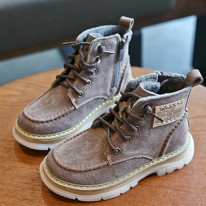 Autumn Winter genuine leather boots children high-top boots boys warm snow girls cotton shoes warm under-15℃ children boots