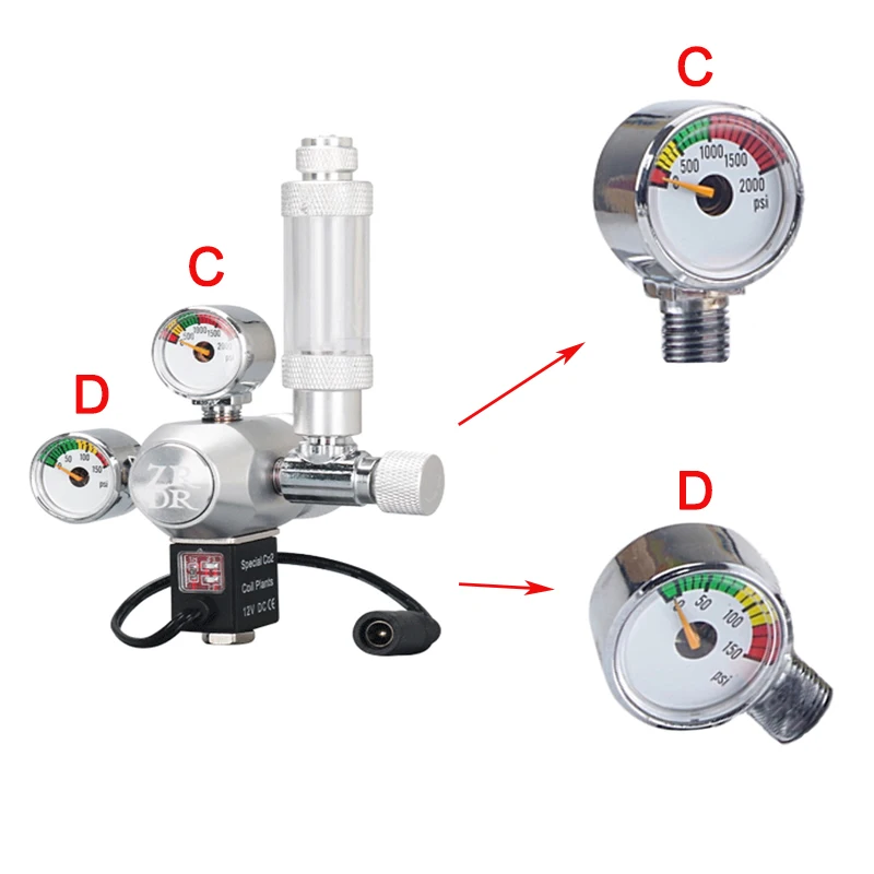 Aquarium Accessories Co2 Accessories ZRDR aquarium CO2 accessories pressure gauge high pressure and low gauge for CO2 regulator generator accessories