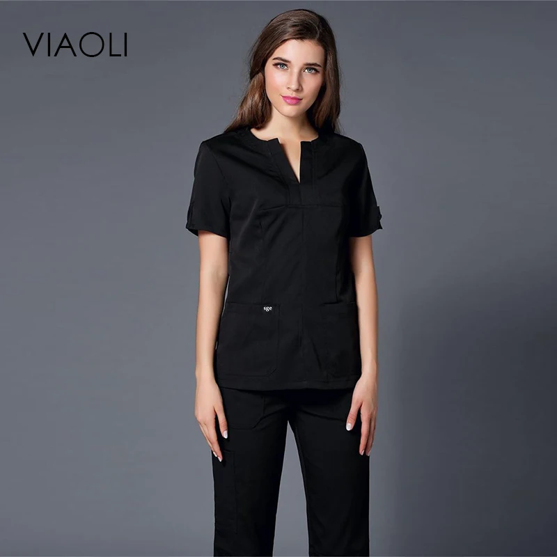 Viaoli, женские наборы для мытья рук с коротким рукавом, медицинская Косметическая пластическая хирургическая кисть, одежда для рук - Цвет: Черный