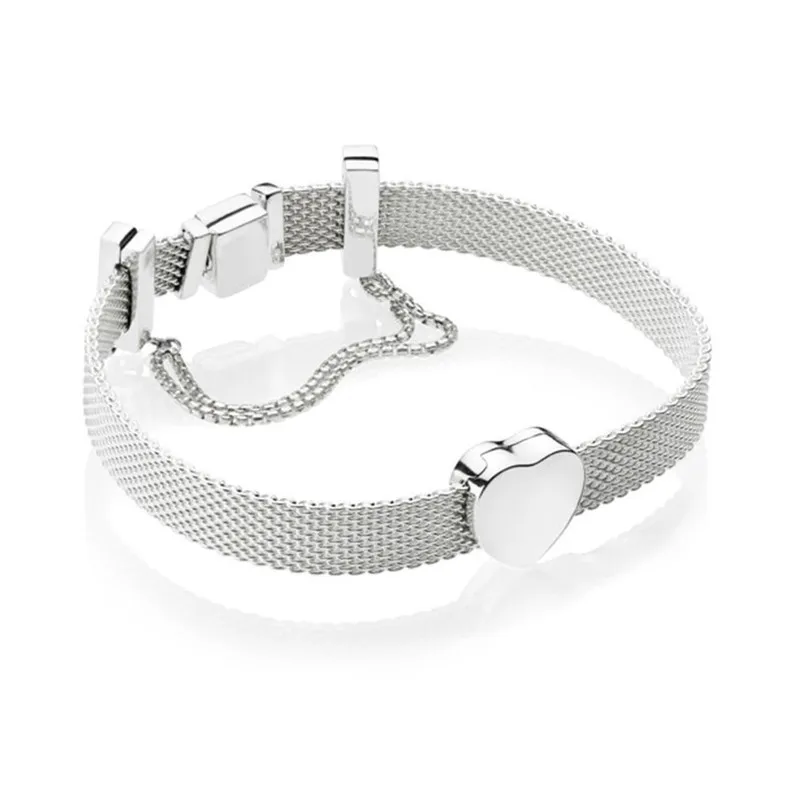 

Fashion Bead Charm Chain Pans Reflexions Asymmetric Hearts Bracelet Set 925 Silver Original for Women Fine DIY Jewellery Gift