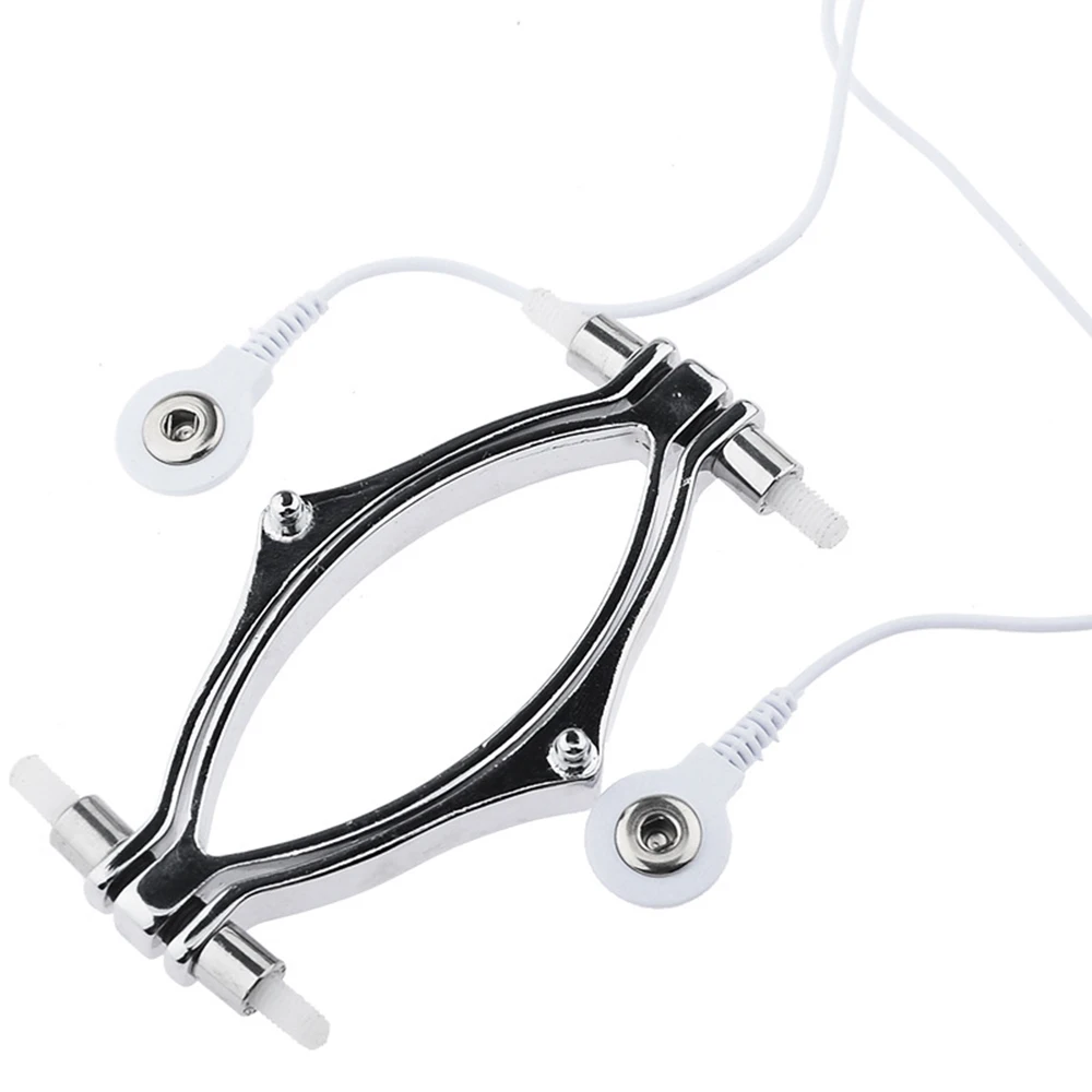 Female Pussy Labia Electric Shock Pussy Metal Clamps Vagina Hollow Peek Adult Game SM Bondage Clitoris Women Sex Toys — view 5