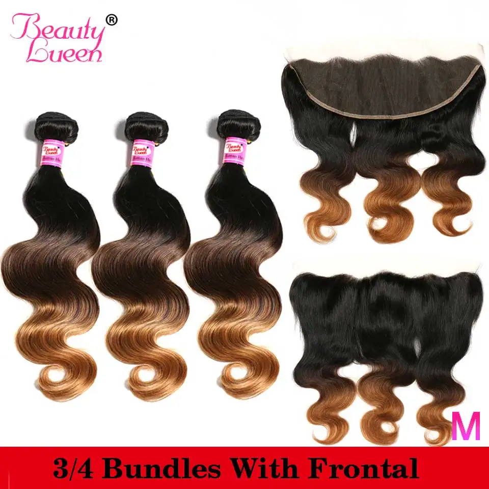 

Ombre Body Wave 3/4 Bundles With Frontal T1B/4/27 30 Malaysian Hair Bundles With Frontal Remy Human Hair Bundles With Frontal
