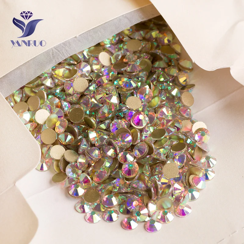 YANRUO 2058NoHF SS3-SS50 Crystal AB Non HotFix Rhinestones Nail Art Flatback Rhinestones HotFix Crystals Stones For Clothes