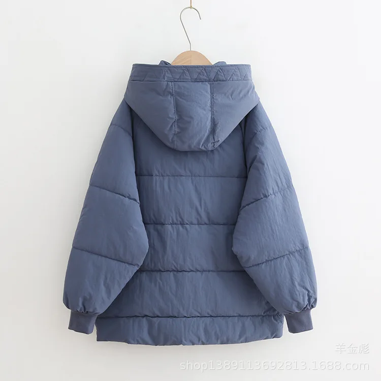 18 Autumn And Winter New Style Simple Korean-style Boyfriend-Style Large Pocket Solid Color Loose-Fit Hooded Thick Cotton Overco