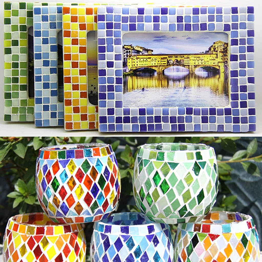 Много красочных стеклянных мозаичных плиток для изготовления мозаики DIY Детские