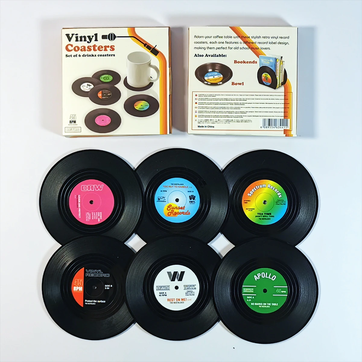 6pcs Anti-slip Retro Cup Mat Vinyl Record Coasters Music Drink Holder Mug Table Placemat Heat-resistant Non Slip ROCKABILLY