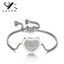 YUKAM, простые ювелирные изделия, серебро, нержавеющая сталь, стразы, большая любовь, сердце, очаровательные браслеты для женщин, регулируемые, с ПАВЕ, сердце, браслеты