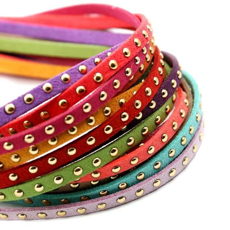 95100cmVelvetCasualCordFauxSuedeCordWithGoldStudFauxLeather