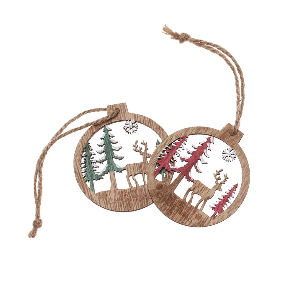 

6Pcs Christmas Wooden Vintage Printed Star/Tree/Ball Pendants Ornaments Christmas Craft Decorating 2020 New Year Kids Gifts