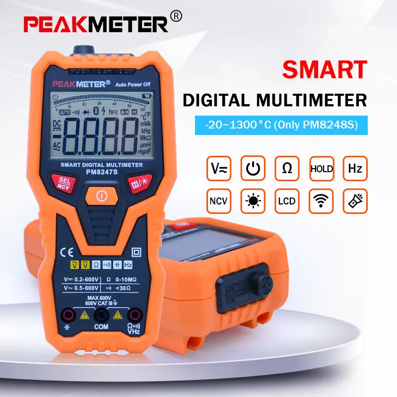 PEAKMETER DC/AC Умный полный автоматический Диапазон Цифровой мультиметр NCV Частота Температура Емкость тестер PM8247S/PM8248S