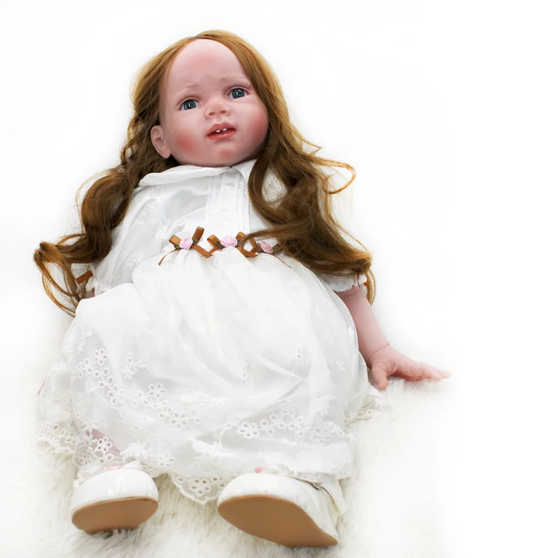 24 Inch 60cm Reborn Baby Doll Cute Girl Long Hair Blue Eyes Soft Cotton Body Rebirth Bebe Dolls Kids Playmates Children's Gifts