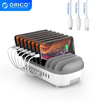 

ORICO 10 Ports USB Charger Station Dock Free with 10 Cables 120W 5V2.4A*10 USB Charging for Home Public