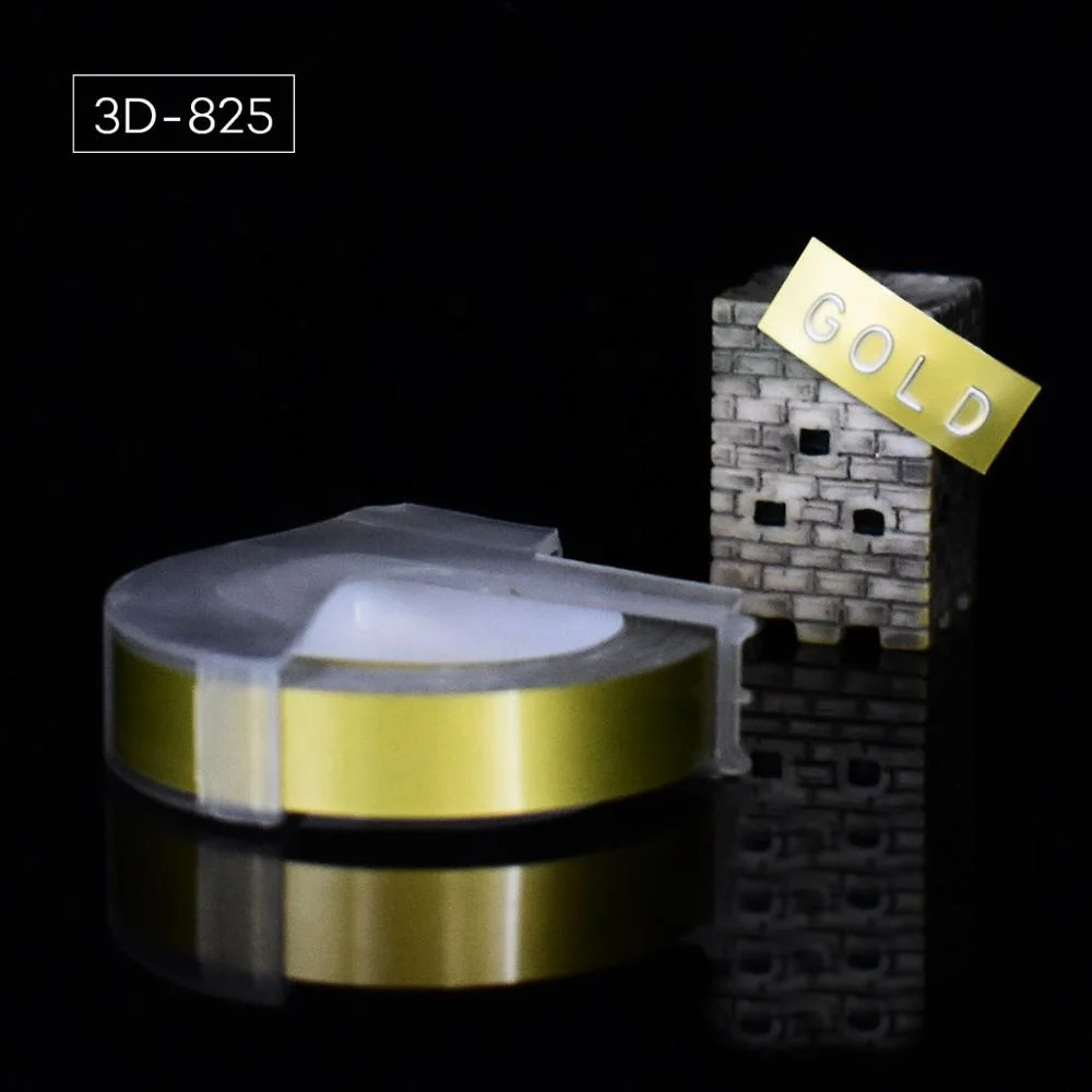 1 рулон 6/9/12 мм 3D для тиснения, из ПВХ этикетки ленты совместимый с dymo 1610 1880 12965 ручной принтеры этикеток для Motex E101 этикетка производители - Цвет: gold