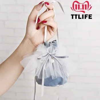 安い Ttlife 13.5*10センチメートル多機能ジュエリーギフトバッグベルベット巾着収納袋の結婚式パーティーキャンディ包装巾着バッグ