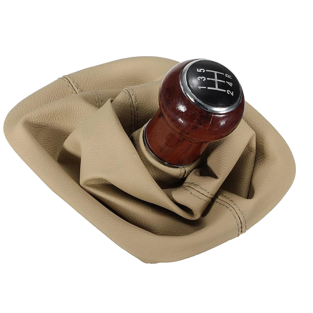 5 Speeds Wood Faux Leather Gear Shifter Knob Gaiter Boot for Passats B5 98-04