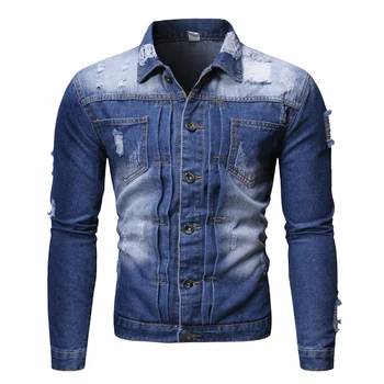 

Foreign trade real shot fashion gradual change men's casual wash denim jacket