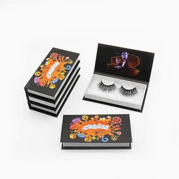 

Black Halloween Theme Lash Case With Tray Eyelashes Natural Long Eye Lashes Wispy Makeup Beauty Tools Custom Lash Packaging