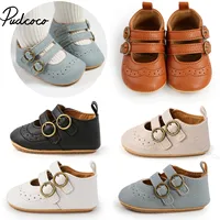 Baby Girls Boys Non-Slip PU First Walking Shoes, Buckle Strap Soft Sole Solid Infant Slip-on Sock Shoes 1