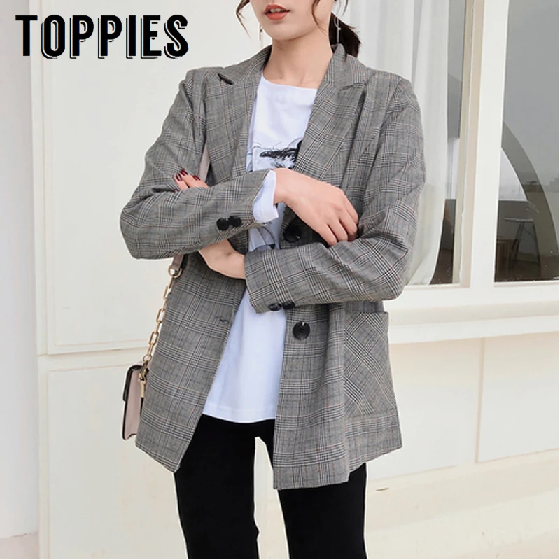 

Vintage Lattice Suit Jacket Korean Woman Slim Jacket 2019 Autumn Single Breated Coat