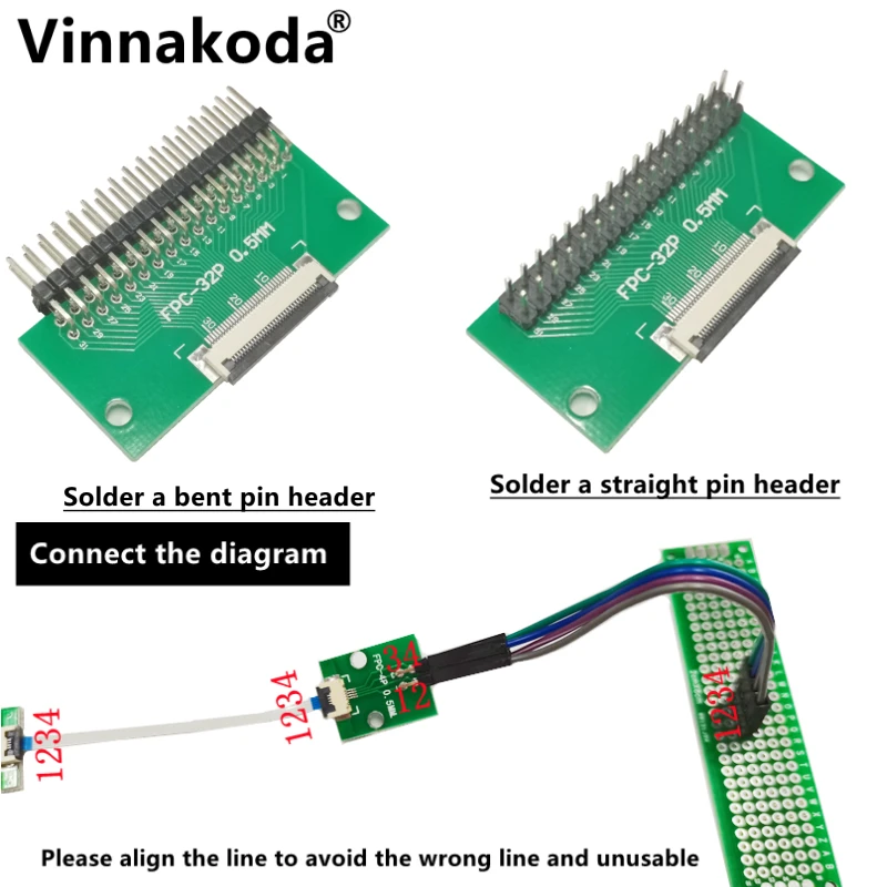 2PCS FFC/FPC adapter board 0.5MM-32P to 2.54MM welded 0.5MM-32P flip-top connector Welded straight and bent pin headers