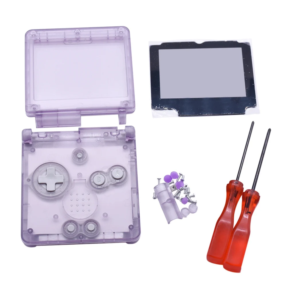 Clear Purple Сменный прозрачный чехол с полным корпусом+ объектив для экрана+ отвертка для консоли nintendo Gameboy Advance SP GBA SP - Цвет: Clear Purple