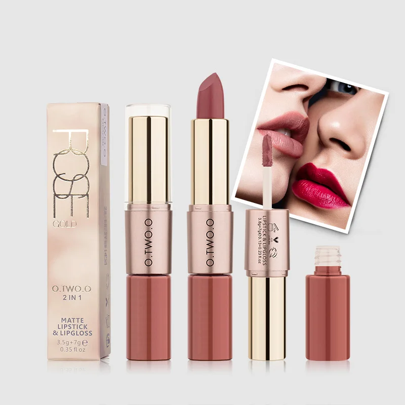 

O.TWO.O 12 Colors 2 in 1 Matte Lipstick Lips Makeup Cosmetics Waterproof Pintalabios Batom Mate Lip Gloss Rouge TSLM2