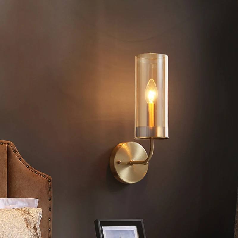 

Full-copper post-modern light luxury crystal wall lamp bedroom bedside hall hall lamp hall background wall lamp