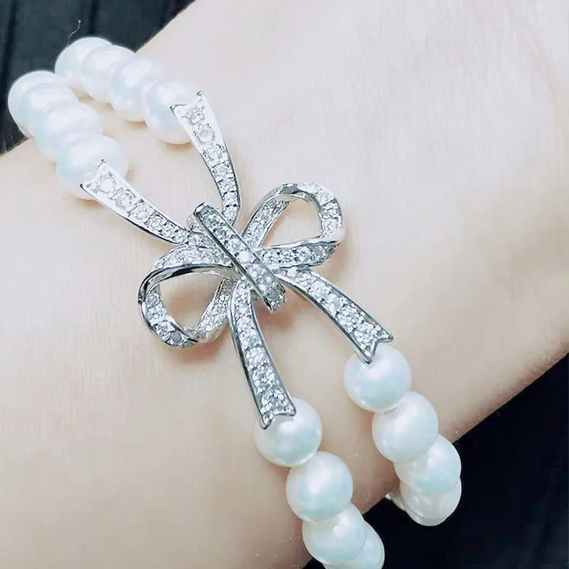 20x28mm Women's High Qualit bow CZ-inlaid Pearl  Bracelet Buckle, necklace buckle, sweater chain connection buckle