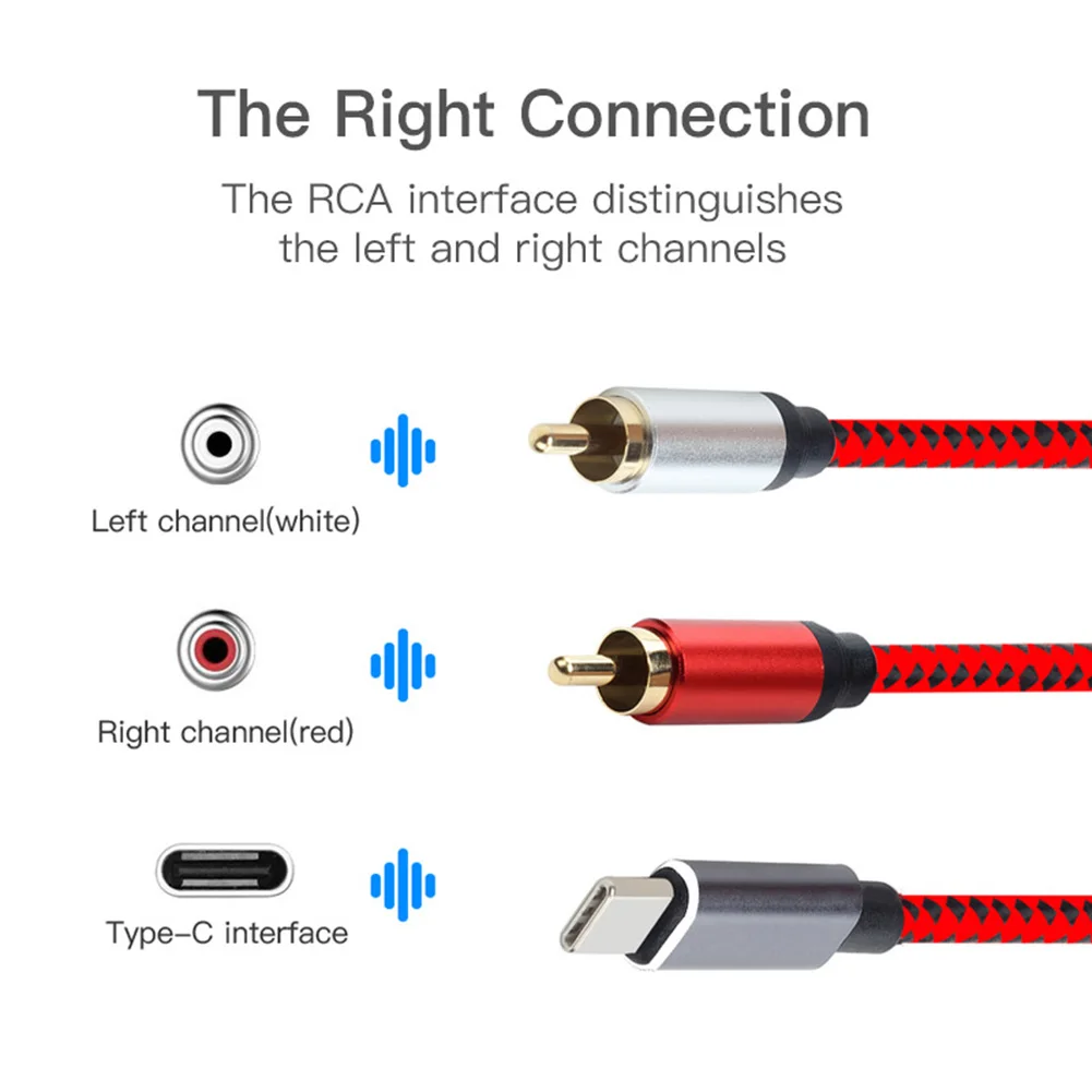 Usb Audio Kabel Type C Male Naar 2 Rca Male Audio Kabel Voor Xiaomi Huawei Tablet Speaker Versterker Tv 0.5M 1M 1.5M