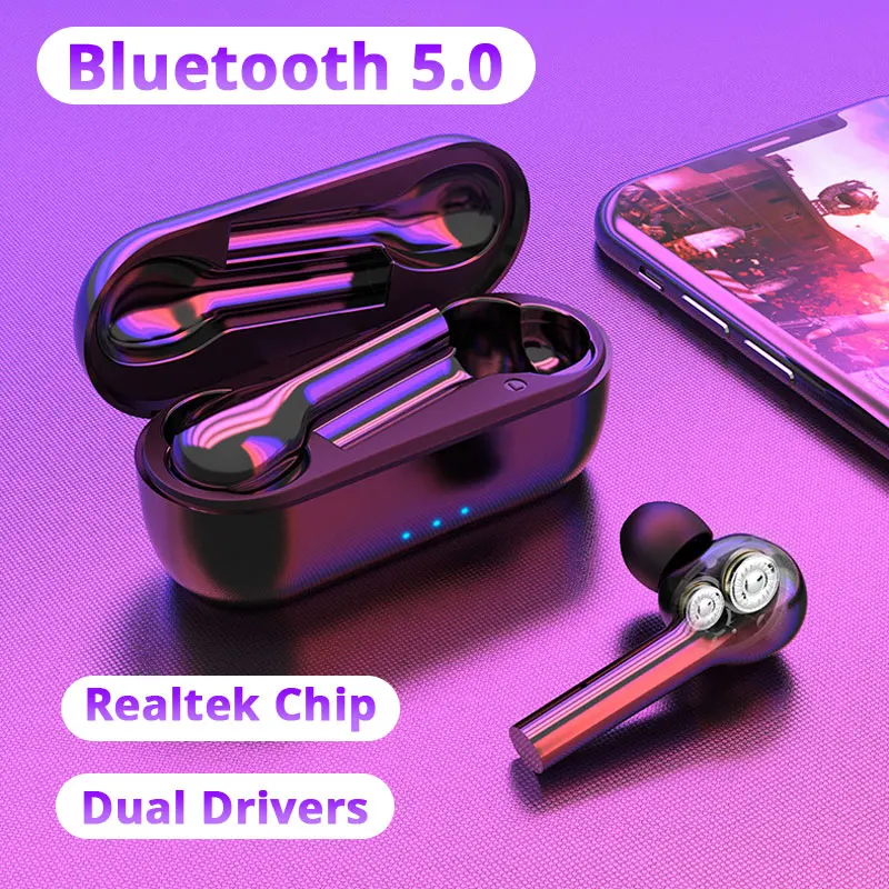 

TWS Bluetooth Earphone Dual Driver IPX7 Waterproof Wireless Bluetooth 5.0 Headset For Xiaomi Redmi Note 8 Samsung S8 Umidigi F2