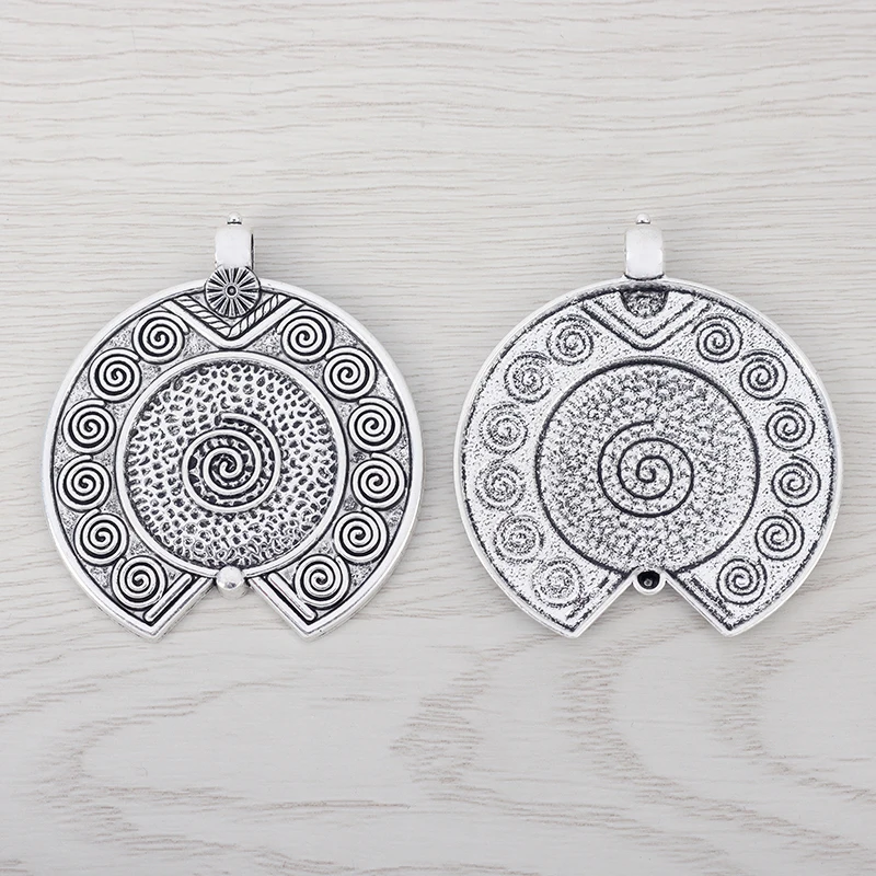 3 x старинное серебро большой круглый Boho спираль вихревой уже Стиль подвески для