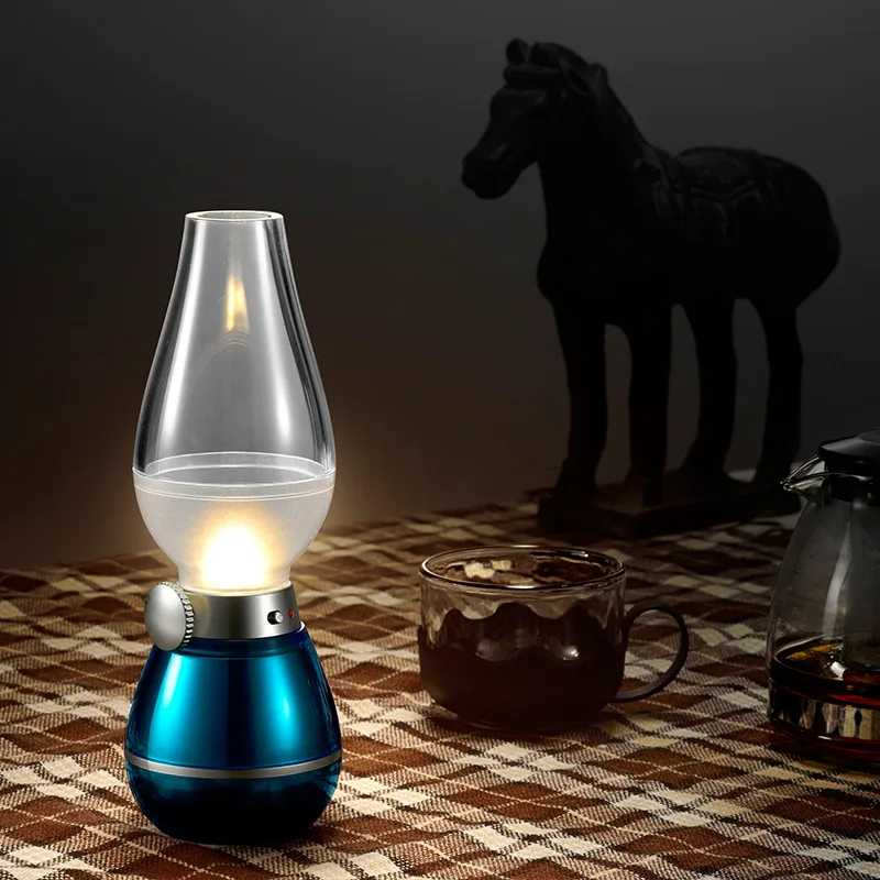 

Blowing Control LED Night Light Vintage Kerosene Rechargeable Batteries Sensing Lamp Can Blows Bright Will End LED Light