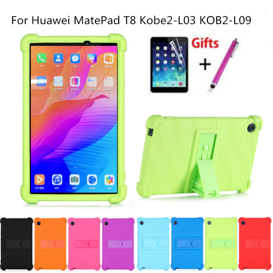 Huawei MatePad T8 Tablet Cover Funda Kobe2-L03 kob2-w09 Soft Silicon Full Body Protector Stand Shell+Film+Pen