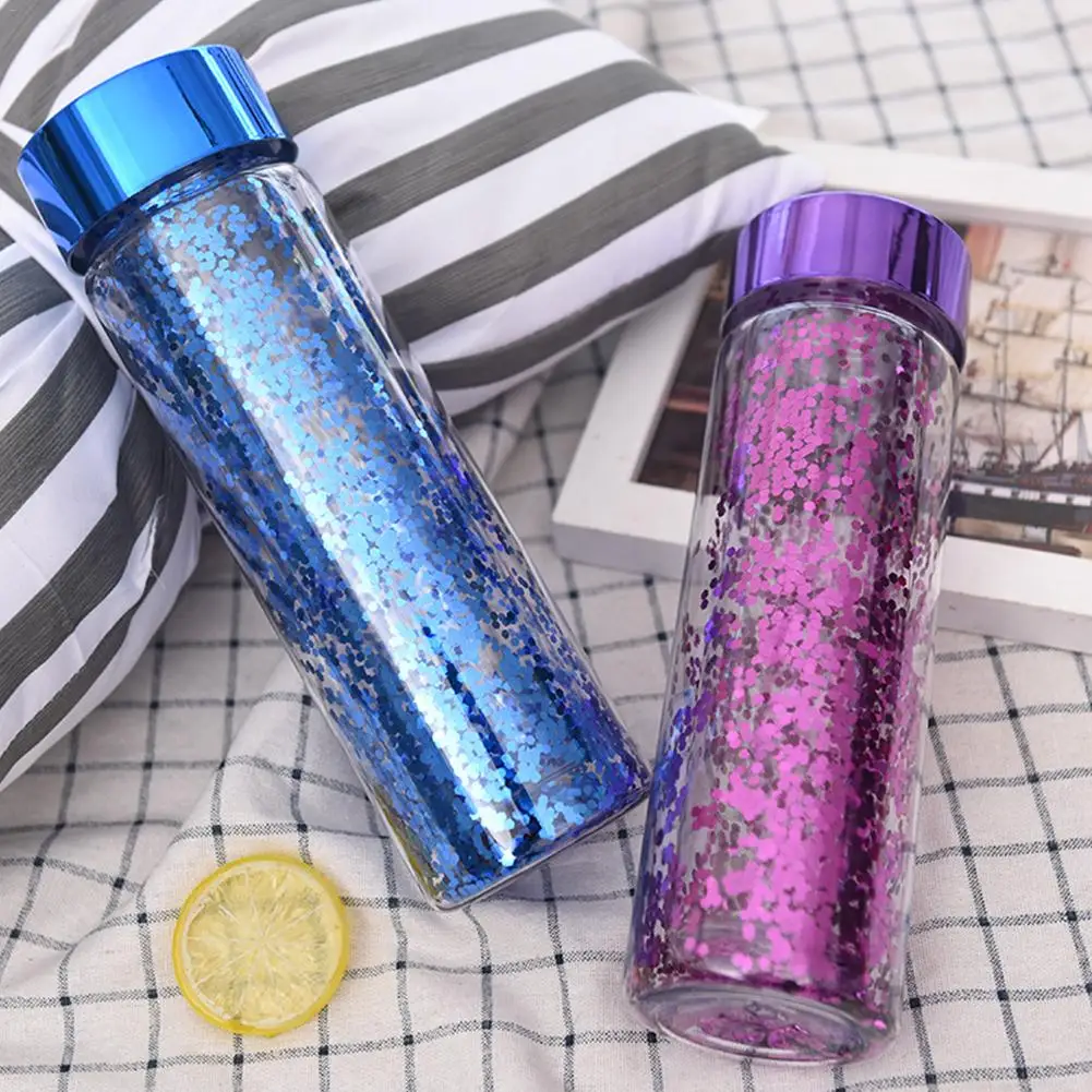 600ml Double-layer Insulation Cup Outdoor Water Bottle With Sequins Thermos Bottle Flasks Insulation Cup Vacuum Mug Thermo Cup