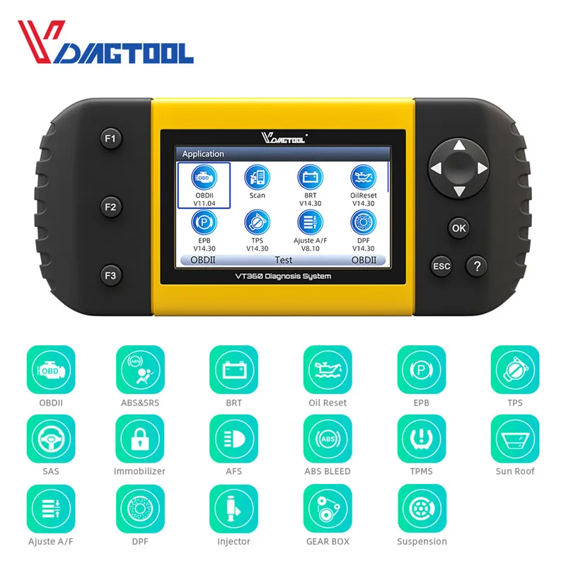 VDIAGTOOL VT360 OBDII автомобиля диагностический инструмент ABS подушка безопасности для SAS