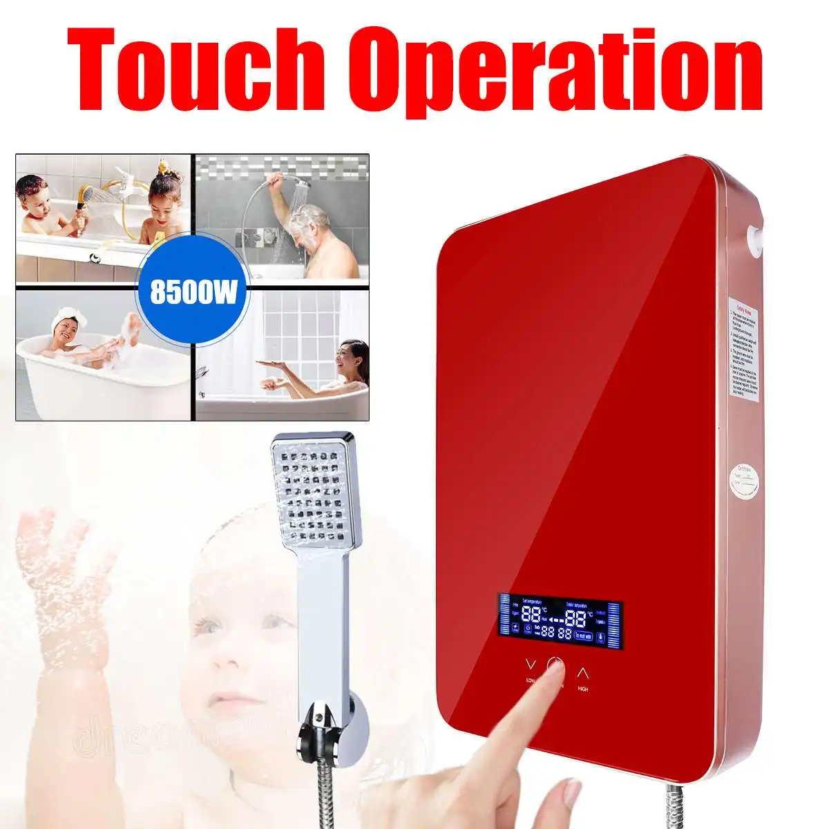 

8500W 220V Tankless Instant Electric Hot Water Heater Boiler Bathroom Shower Set Safe And Intelligent Hung Up Touch Operation