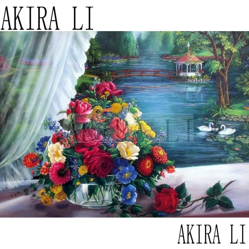 5D DIY Алмазная картина Приморский подоконник ваза полная квадратная/круглая Алмазная Вышивка крестом алмазные Стразы для дома