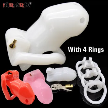 100% Resin Male Chastity Device with 4 Penis Rings Chastity Lock Cock Cage Penis Sleeve Bdsm Sex Toys For Men Exotic Sex Product 1