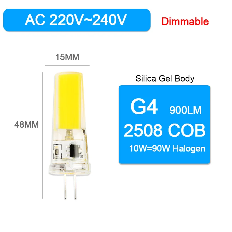 10 шт. G4 Светодиодный светильник G9 3 Вт 6 Вт 10 Вт COB SMD 2835 Светодиодный G4 G9 Лампа с регулируемой яркостью AC DC 12 В 220 в 240 В Замена галогенного прожектора люстры - Испускаемый цвет: 10W COB 220V G4