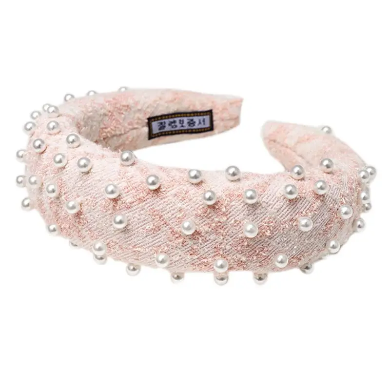 Korean Thick Sponge Padded Hair Hoop Women Snakeskin Rhombus Knitted Wide Headband Imitation Pearl Beaded Party 1 Korean Thick Sponge Padded Hair Hoop Women Snakeskin Rhombus Knitted Wide Headband Imitation Pearl Beaded Party 4