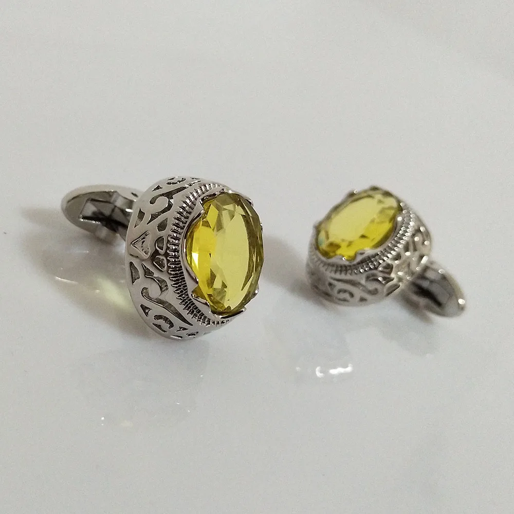 SILVER VAGULA Новые запонки Gemelos желтые хрустальные пуговицы французские запонки 828 - Окраска металла: SILVER