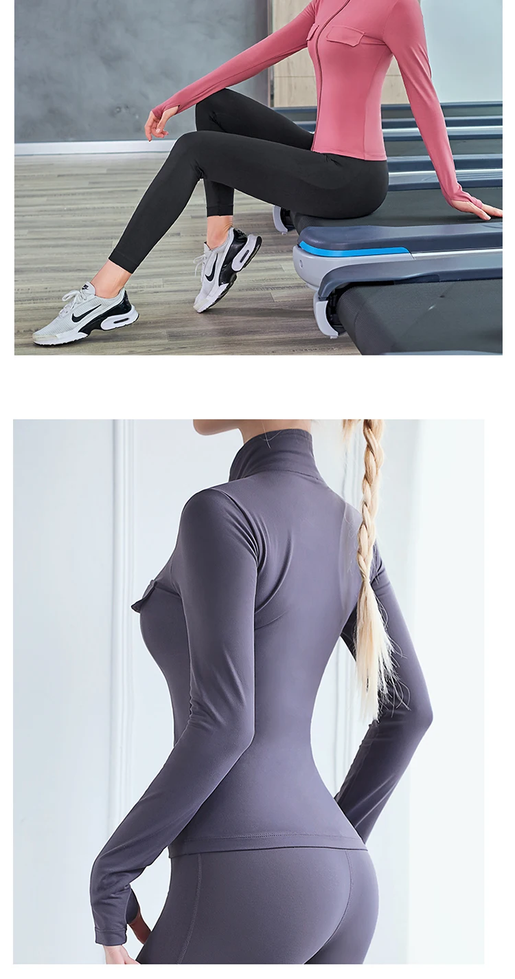 Спортивная Женская куртка с длинным рукавом на молнии, рубашка для фитнеса, бега, йоги, топы для тренировок, спортзала, спортивная одежда, спортивные пальто, тренировочные, быстросохнущие
