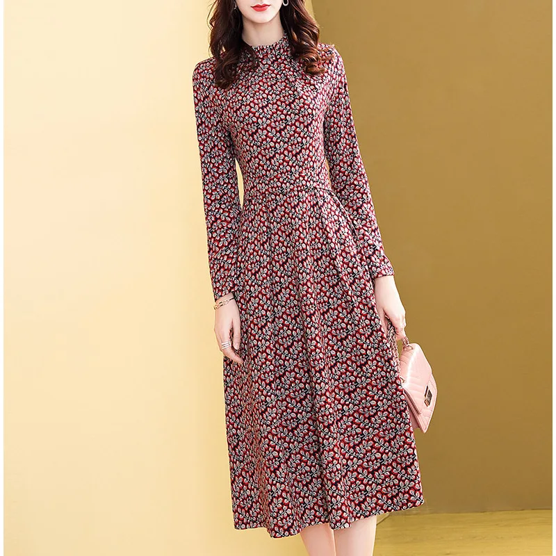 

Europe And America Floral Base Long Skirts Women's Autumn And Winter 2019 New Style with Overcoat of nei da qun Sub-Elegant Dres