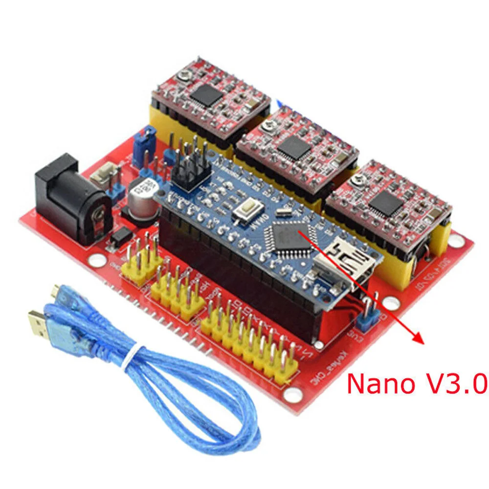 Драйвер шагового двигателя для 3d принтера CNC Shield V4 гравер плата расширения и Nano V3.0 и 3x A4988 Драйвер с USB кабелем