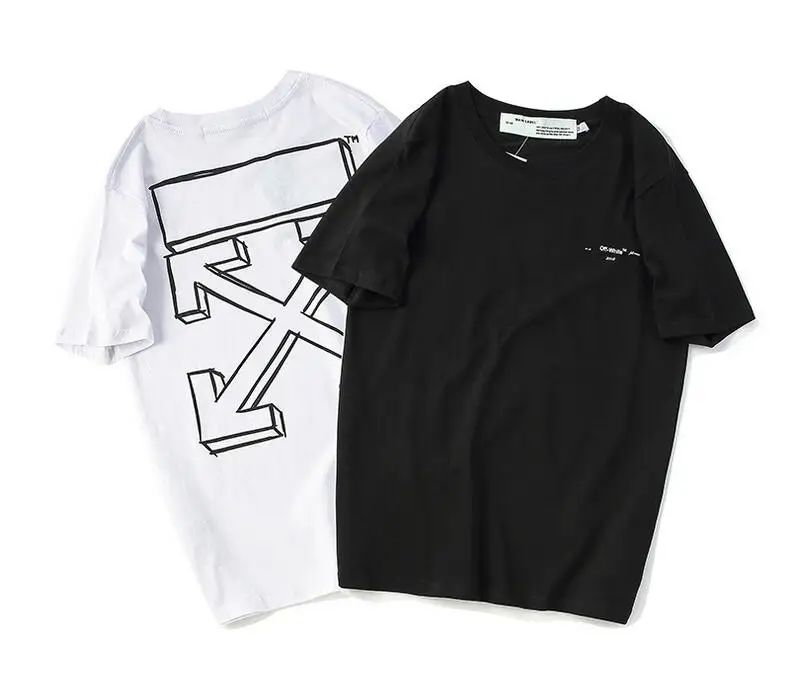 

2019 3D Sketch Arrow 18ss Off-White OW Men / Women Unisex Couple Lovers Sweetheart Models Cotton Short Sleeve Round Neck T-shirt