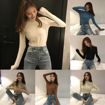 

Women Half High Collar Curling Long Sleeve Knitting Bottoming Sweatshirt Losing money without placing an order Purchasing