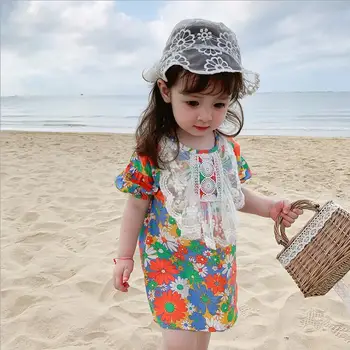 

2020 new girls printed dress summer cotton lace fashion girls dresses 1-7 years HO630